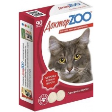 Доктор Зоо для кошек мультивитаминное лакомство с биот+таур."Здоровье кожи и шерсти" 90таб